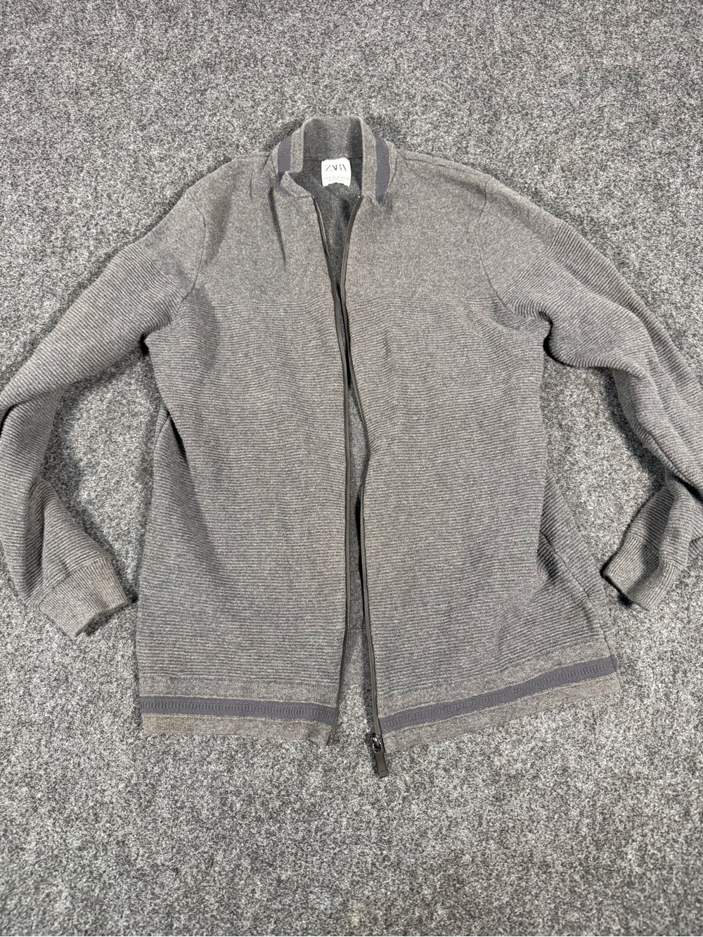 Zara Gray Zip-Front Knit Sweater